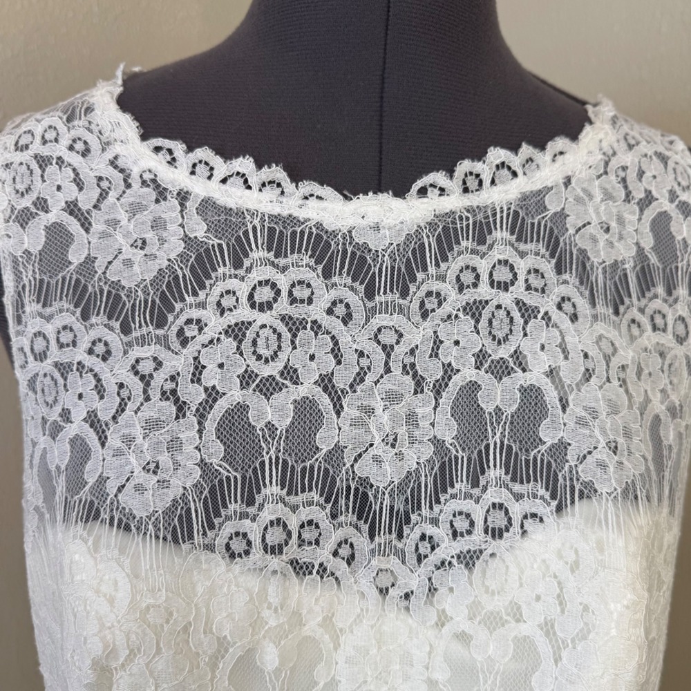 Davids Bridal Lace Tulle A-Line Wedding Dress Bead Sash WG3711 White Ivory - Picture 5 of 16